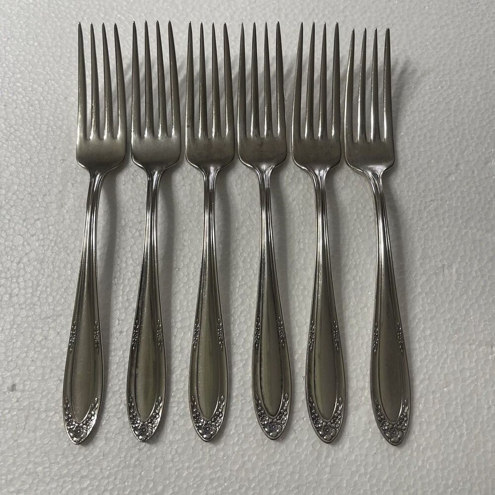 Vintage Silverplate Set 6 Dinner Forks By Oneida Community Service Plate 7.5”